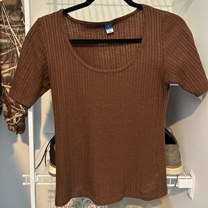 Old Navy Brown Ribbed Short Sleeve Top